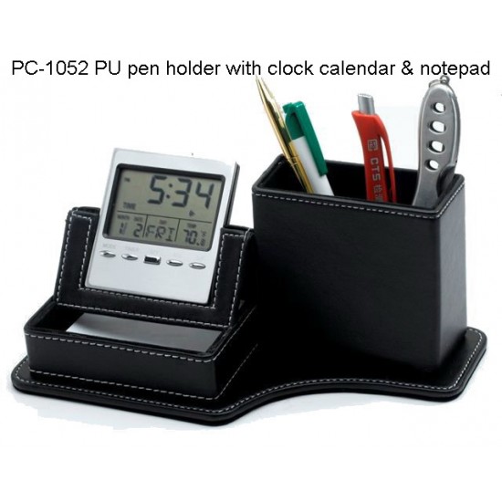 PU Stationary Holder with Calendar and Clock
